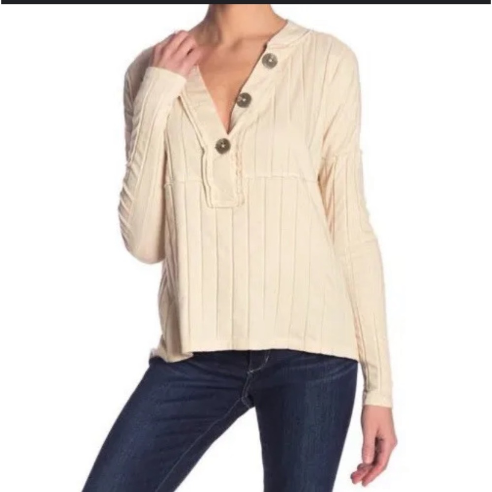We The Free The Mix Henley Cream Long Sleeve Top M